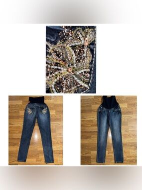 Wallflower Maternity Skinny Jeans Rhinestone Bling Women's Size Medium Stretchy